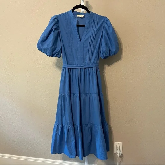 Pinch Royal Blue Midi Dress with Puff Sleeves - Picture 2 of 5